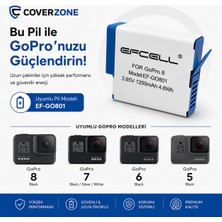 CoverZone Gopro Hero 8 Hero 7 Hero 6 Hero 5 Black ve Hero 2018 ile Uyumlu 1200MAH Yedek Kamera Bataryası 3.85V 4.6WH Aksiyon Kamera Pili EF-GO801 | (GO801)