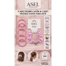 Asel Aksesuar Kalp Figürlü Saten Scrunchie ve Lastik Toka Seti