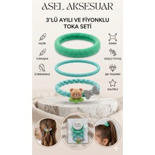 Asel Aksesuar 3'lü Çok Renkli Ayıcıklı ve Taşlı Fiyonklu Lastik Toka Seti