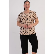 Vienetta Pamuklu Kadın Büyük Beden Kısa Kol Kaprili Pijama Takım, 601070
