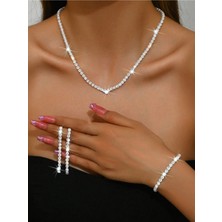 Kalın Zirkon Taşlı Su Yolu Silver Kolye Küpe Bileklik Set