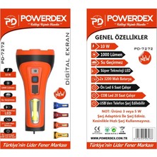 Powerdex PD-7272 Profesyonel 10W & 1000 Lümen Dijital Ekran Şarjlı El Feneri