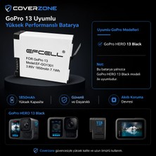 CoverZone Gopro HERO13 Black ile Uyumlu 1850MAH Yüksek Kapasiteli Aksiyon Kamera Bataryası 3.89V 7.1WH Yedek Pil Uzun Süreli Çekim Destekli EF-GO1301 Kamera Pili | (GO1301)