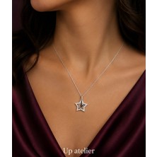 Up Atelier 925 Ayar Gümüş Zirkon Taşlı Çift Yıldızlı Kolye