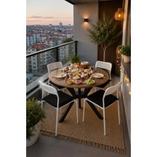 Flinder Çam 4 Kişilik Minderli Balkon Takımı, Balkon Masası, Balkon Sandalyesi, Yuvarlak Masa, Yemek Masası, Mutfak Masa Sandalye Takımı, 4 Sandalye 1 Masa