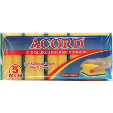 Acord Oluklu Bulaşık Süngeri 5'li Tırnak Koruyucu Yumuşak Yüzey ile Güçlü Temizlik Sağlar