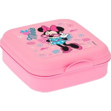 Herevin Pembe Gözlüklü Minnie Mouse Sandviç Kutusu Kız Çocuk Kolay Kullanım İçin Kilitli Kapak 15x14,5x5 cm