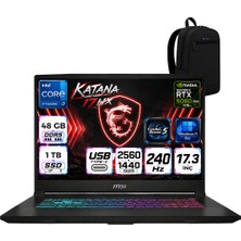 MSI Msı Katana 17 Hx Intel I7-14650HX 48 GB Ddr5 1 Tb SSD 8GB/RTX5060 115W 17.3'' Qhd (2560*1440), 240Hz IPS Windows 11 Pro Taşınabilir Bilgisayar B14WFKRNP18