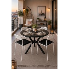 Flinder Siyah 4 Kişilik Minderli Balkon Takımı, Balkon Masası, Balkon Sandalyesi, Yuvarlak Masa, Yemek Masası, Mutfak Masa Sandalye Takımı, 4 Sandalye 1 Masa