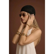 Bahels Siyah File Örgü Şapka Bandana Kadın Modern ve Doğal Görünümde Rahat Kullanım