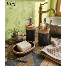 3'lü Banyo Seti Antrasit - Bambu Detaylı 3'lü Banyo Seti - Elçi Home