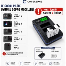 CoverZone 1 Adet Batarya Gopro Hero 8 ile Uyumlu 3 Slot LCD Ekranlı Batarya Şarj Cihazı ve 1200MAH Yedek Batarya Seti Type-C Hızlı Şarj Destekli Çoklu Pil Şarj Ünitesi | (GO801 Şarj Cihazı ve Pil)