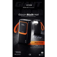 Simex 30.000 mAh 22.5W Hızlı Şarj Kablolu PD Powerbank Led Fener ve Dijital Göstergeli Taşınabilir Cihazı