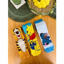 Al Bi 90Lık 3'Lü Set Winnie The Pooh Tiger Ve Piglet Karakterli Pamuklu Soket Çorap