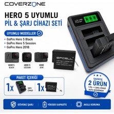 CoverZone 1 Adet Batarya Gopro Hero 5 Hero 6 Hero 7 Hero 8 ile Uyumlu 3 Slot LCD Ekranlı USB Batarya Şarj Cihazı AHDBT-501 AHDBT-801 Uyumlu Aksiyon Kamera Pil Şarj Ünitesi | (GO501 Şarj Cihazı ve Pil)