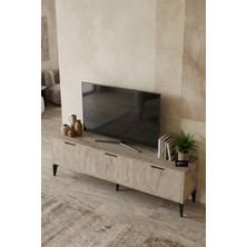 Reyo Falez Royal Tv Sehpası 160 cm Tv Ünitesi Kapaklı Modern Şık Minimal Salon Konsolu 5092 Traverten