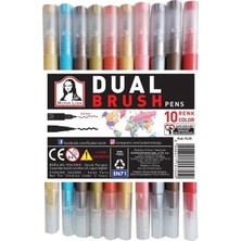 Mona Lisa Dual Fıneliner + Brush 10 Renk Set Keçeli Kalem 0,4 mm Uçlu Çift Taraflı Kalemler