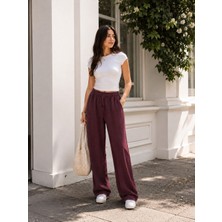 Esra Butik %100 Tensel Yazlık Pantolon Mürdüm & Haki Renk Rahat Kalıp Kadın Pantolon