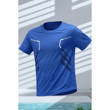 Genius Store Erkek Spor Tişört Antreman Gym Polyester Erkek Sporcu t-Shirt Şeritli-Tişört