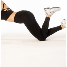 HARSFIT Kadın Siyah Seamless Avira Spor Taytı - Yüksek Bel Toparlayıcı Fitness ve Pilates Taytı