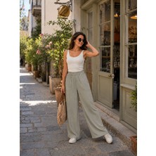Esra Butik %100 Tensel Yazlık Pantolon Mürdüm & Haki Renk Rahat Kalıp Kadın Pantolon