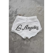 İsra Ayyıldız Moonstar Collection Beyaz Los Angeles Taşlı Y2K Mini Şort