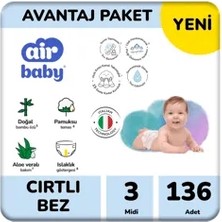 Air Baby Avantaj Paket Midi Bebek Bezi 3 Numara 136 Adet (2 Paket) 4-9 kg
