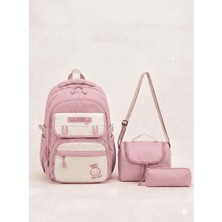 Waddell Lisanslı Twill Kumaş Logo Kapaklı Pembe Okul Sırt Çantası,termal Beslenme Çantası ve Kalemlik