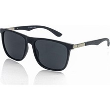 Parlak Siyah Kare Polarized Unisex Güneş Gözlüğü