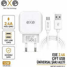 Exe Technology EXE 2.4A Çift USB Hızlı Şarj Aleti Micro USB Kablolu