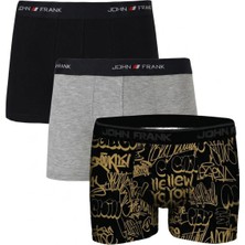 John Frank Logolu Pamuklu 3'lü Paket Boxer Erkek Boxer Jfbs3