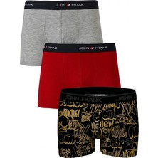 John Frank Logolu Pamuklu 3'lü Paket Boxer Erkek Boxer Jfbs3