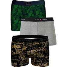 John Frank Logolu Pamuklu 3'lü Paket Boxer Erkek Boxer Jfbs3