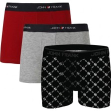 John Frank Logolu Pamuklu 3'lü Paket Boxer Erkek Boxer Jfbs3