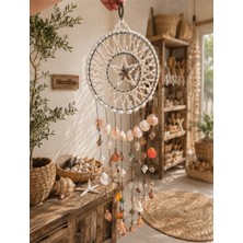 WoodBay Yıldız Işlemeli Deniz Kabuğu Rüzgar Çanı 85X24 cm El Yapımı Shell Duvar Balkon Bahçe Dekoru
