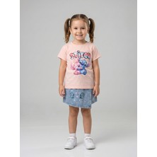 İncilay Kids Kız Çocuk Stitch Baskılı Şortlu Takım