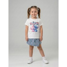 İncilay Kids Kız Çocuk Stitch Baskılı Şortlu Takım