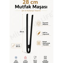 Milena Life Isıya Dayanıklı Yanmaz Yapışmaz Silikon Maşa 28 Cm, Bpa Içermeyen Siyah Mutfak Maşası