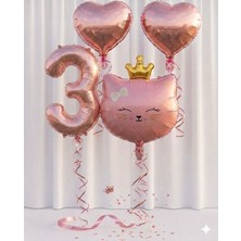 Çavuş E-Ticaret 3 Yaş Doğum Günü Seti Kedi Kafa ve Kalp Folyo Balon Set