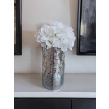 Işıltı Home Desing Aynalı Cam  Vazo Gümüş  Renk  Orta  Boy
