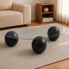 Edsy Home Elite Orta Sehpa & Top Sehpa & Küre Sehpa & Fasulye Cam Sehpa Siyah