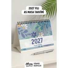 Eldesen Tasarım 2027 Masa Takvimi Spiralli A5 (21X16CM) Büyük Boy / Resmi Tatiller ve Hafta Sonları / 12 Aylık