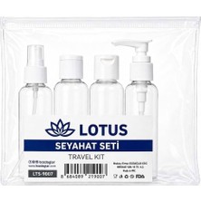 Lotus 4 Parça Şeffaf Seyahat Seti | Sızdırmaz Boş Kozmetik Şişeleri, Uçak Sıvı Sınırına Uygun Pompalı ve Spreyli Şampuan, Krem