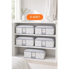 Evsella 5’li Çiçek Desenli Çizgili Pencereli Beyaz Baza Altı Çekyat Hurç Organizer 60×40×22 cm