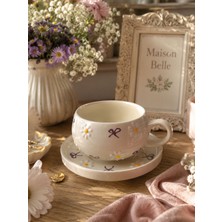 Maison Belle Çay Fincan Seti Mor Fiyonk & Papatya Desenli Seramik 2 Parça