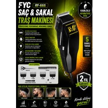 GUNKES Fyc RF-666 Profesyonel Kablolu Saç ve Sakal Tıraş Makinesi 5 Taraklı Güçlü Motorlu Saç Kesme Makinesi