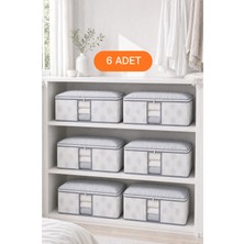 Evsella 6’lı Çiçek Desenli Çizgili Pencereli Beyaz Baza Altı Çekyat Hurç Organizer 60×40×22 cm