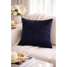 Lacivert Kabartmalı Kadife Dekoratif Yastık Kılıfı 45X45 cm – Modern Şık Tasarım(Sadece Kılıf)