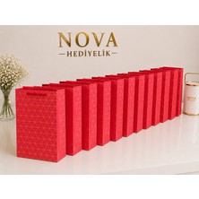 Nova Lüks 10'lu Karton Hediye Çantası Seti – Kırmızı Renk Gold Detaylı Premium Tasarım
