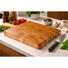NeFizzDoğa El Yapımı Kiraz End Grain Kesme Tahtası – 40X30X4 cm Masif Ahşap Sunum ve Doğrama Tahtası